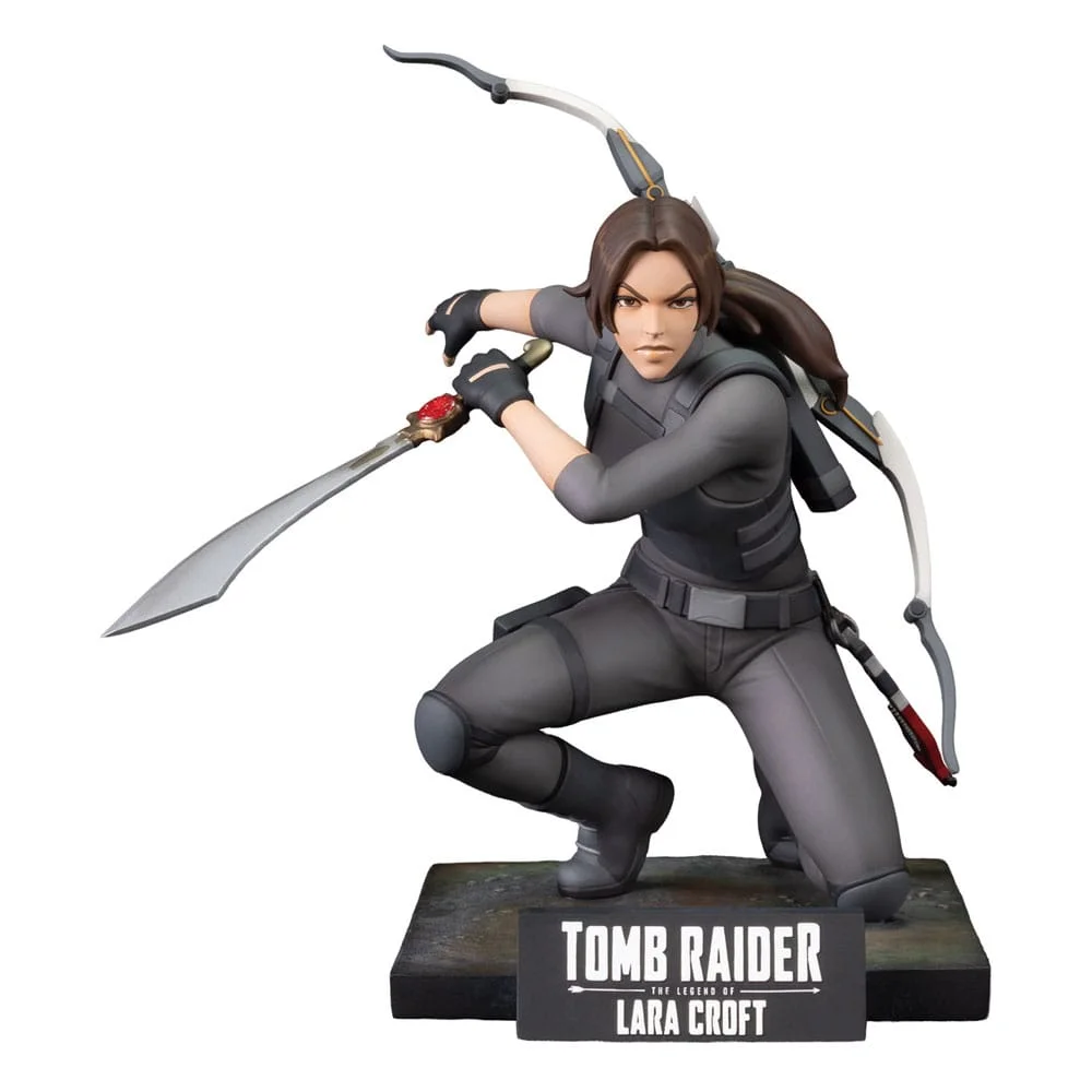 TOMB RAIDER – Statuette The Legend of Lara Croft 19 cm - Éclairage de qualité avec frais de port offerts Okwish – Buffet blanc brillant 140x35x72,5 cm – 2 portes et 3 tiroirs –  Éclairage LED réglable via application mobile – Panneaux de particules  haute qualité