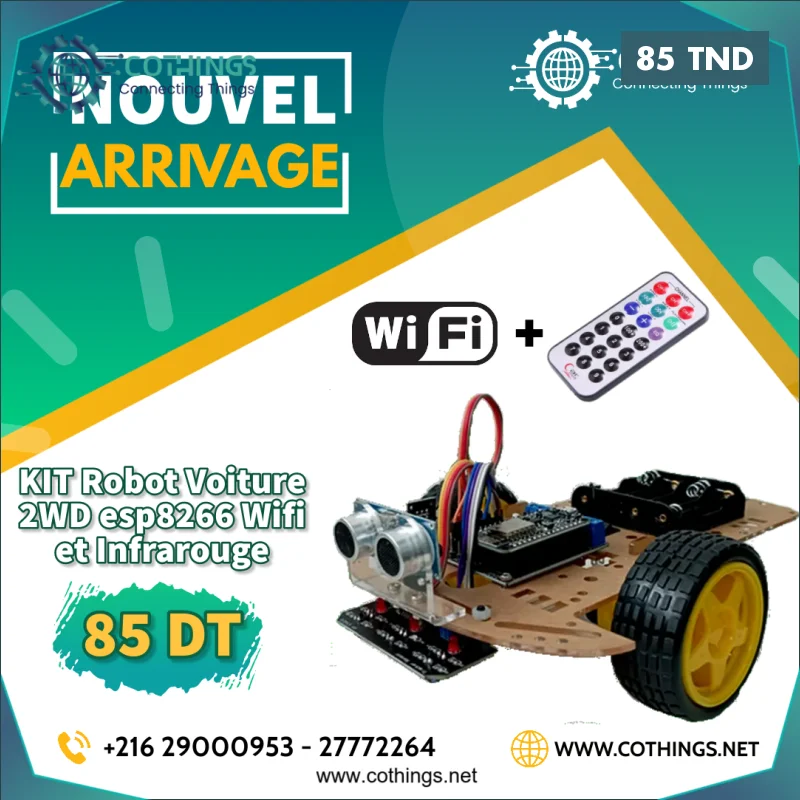 KIT Robot Voiture esp8266-wifi suiveur detecteur obstacles infrarouge ​Drones Professionnels Grand Public Boutique Française