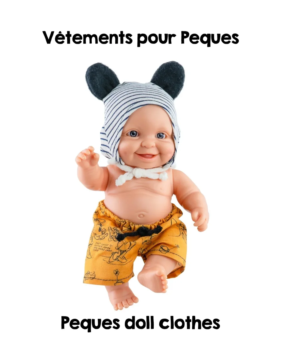 Vêtements de poupée Peques - Pantalon ocre et petit bonnet - Paola Reina - Boutique Maman & Bébé – Produits Essentiels au Quotidien - Bayer