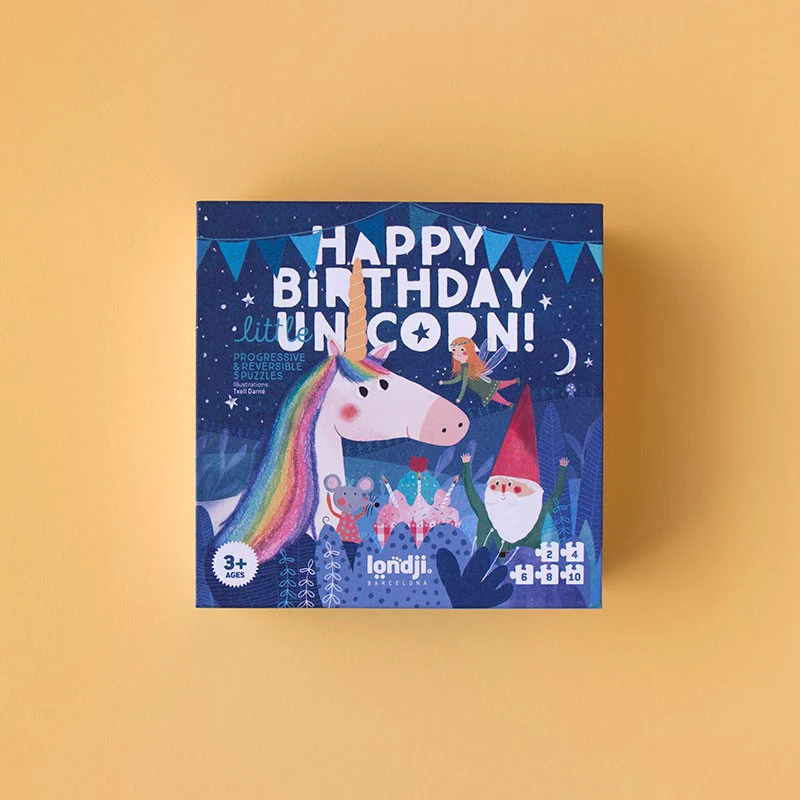 Londji Ensemble Casse-Têtes Joyeuse Fête Reversible Puzzles Happy Birthday Little Unicorn Boutique Bébé Ligne Soins Jouets Articles Maison