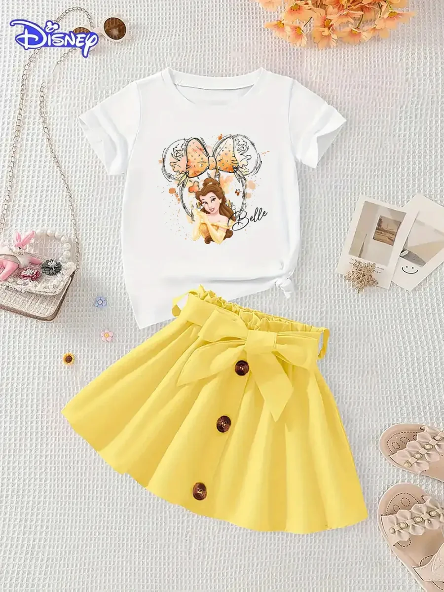 Robe enfant princesse Belle avec t-shirt imprimé et jupe à nœud vintage – doux et respirant - Éclairage de qualité avec frais de port offerts Robe avec nœud et manches cape à volants - Blanc - Fille - 0.00€ - Kiabi