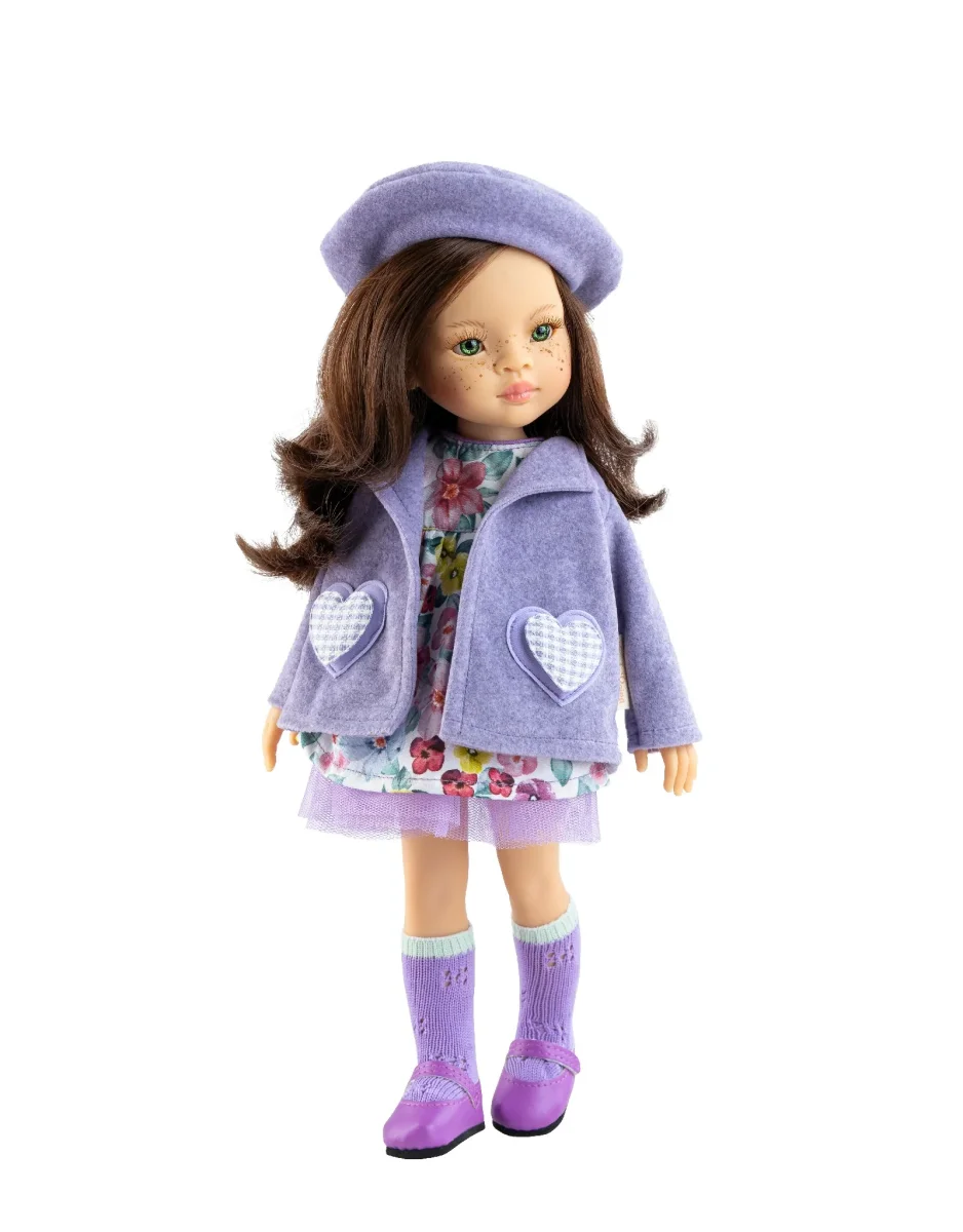 Poupée Las Amigas - Sofia - Robe à fleurs, manteau, béret, chaussettes et chaussures lilas - Paola Reina - Boutique Maman & Bébé – Produits Essentiels au Quotidien Accessoires de béret pour poupées reborn de 45 cm - Mk Reborns