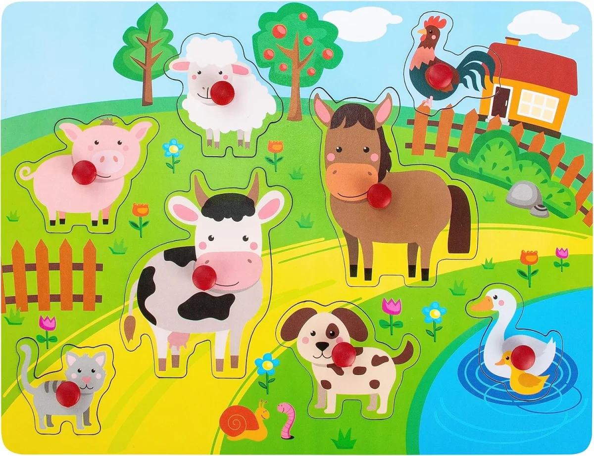 Puzzle Montessori bois bébé animaux ferme Vins Rouges Harmonieux Occasion