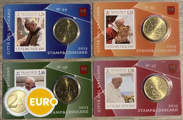 50 cent en postzegel coincard Vaticaan 2023 – nr 44 + 45 + 46 + 47 - Vins Rouges Harmonieux pour Chaque Occasion - {'count': 13, 'name': 'Vin'}