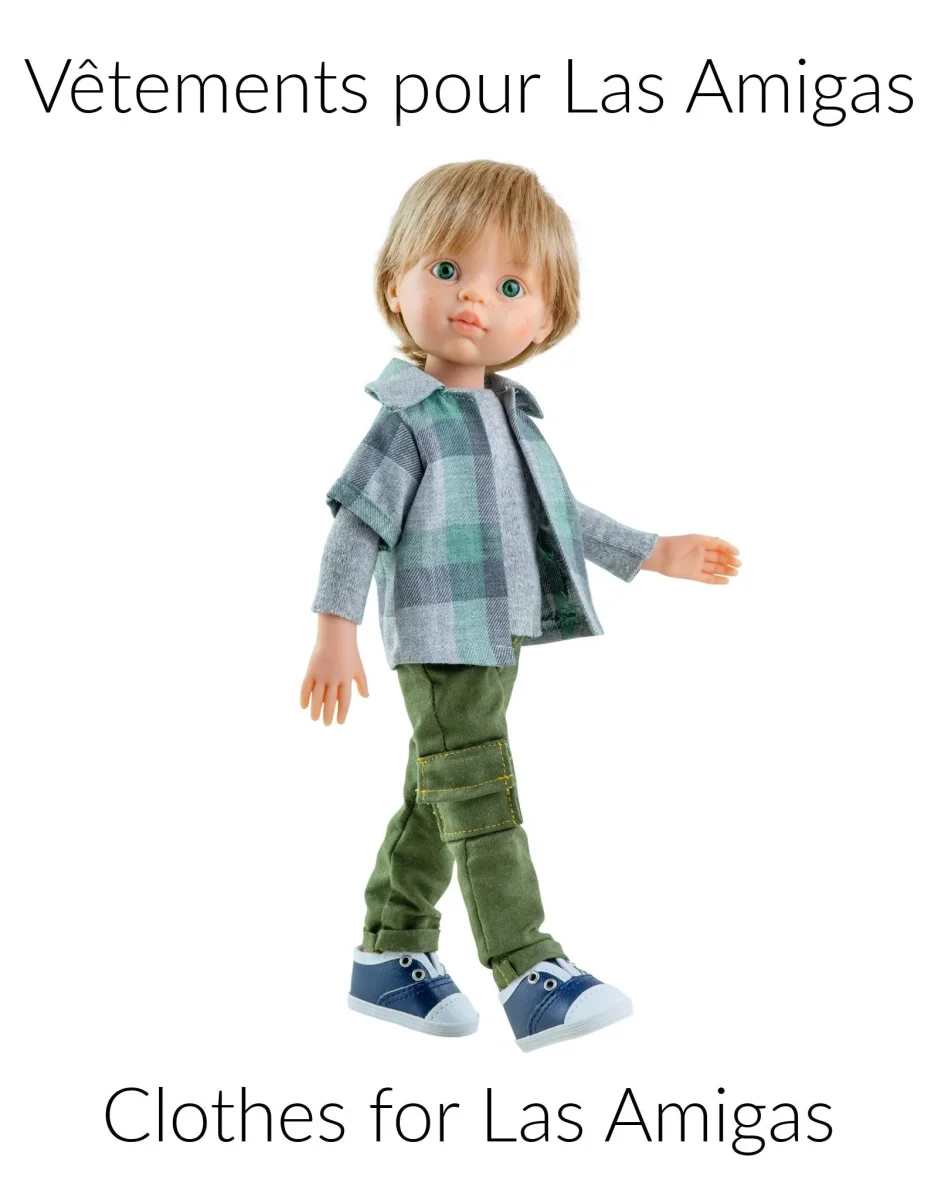 Vêtement Product pour poupée Las Amigas - Chemise grise et verte et pantalon cargo - Paola Reina - Boutique Maman & Bébé – Produits Essentiels au Quotidien