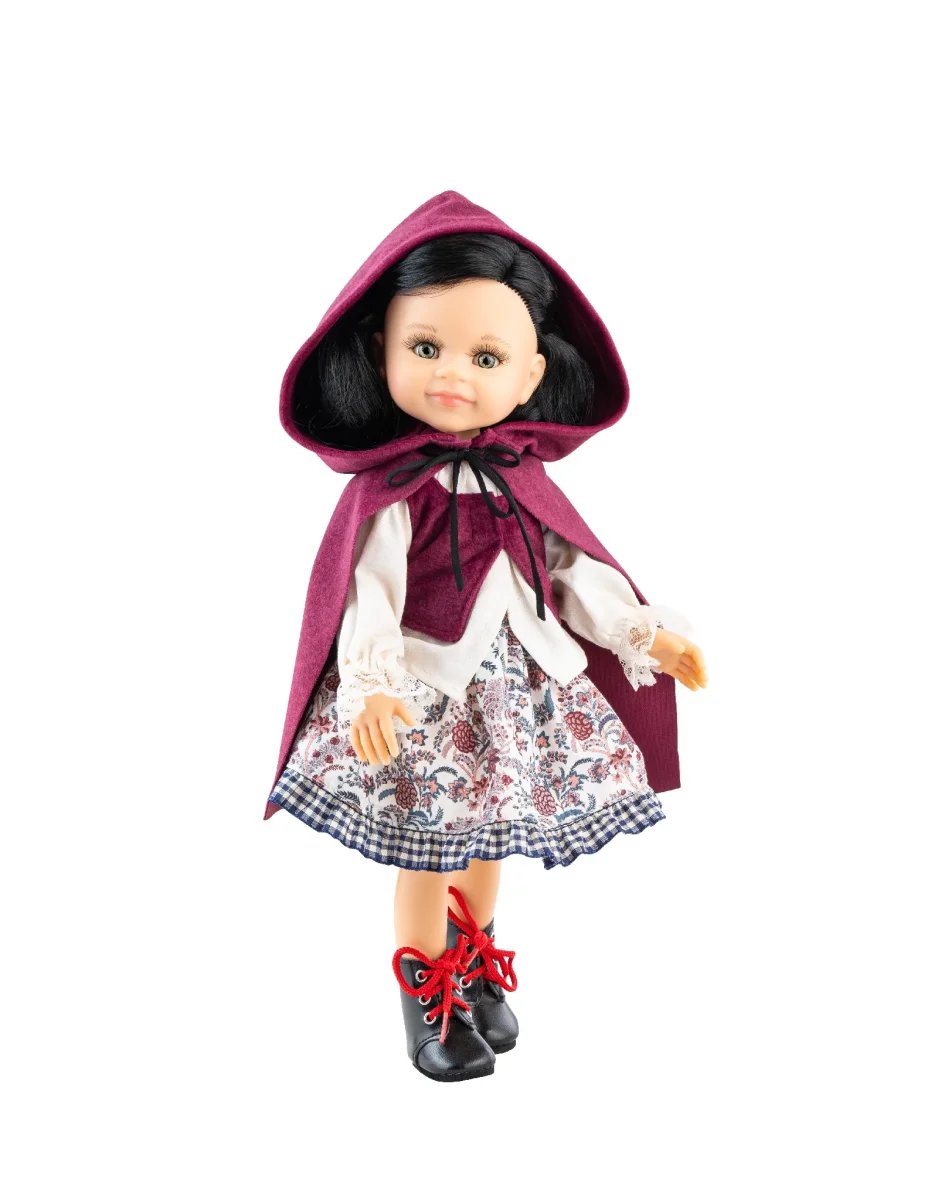 Poupée Las Amigas - Catherine en robe antique blanche avec fleurs, cape bourgogne et bottes noires - Paola Reina - green Boutique Maman & Bébé – Produits Essentiels au Quotidien