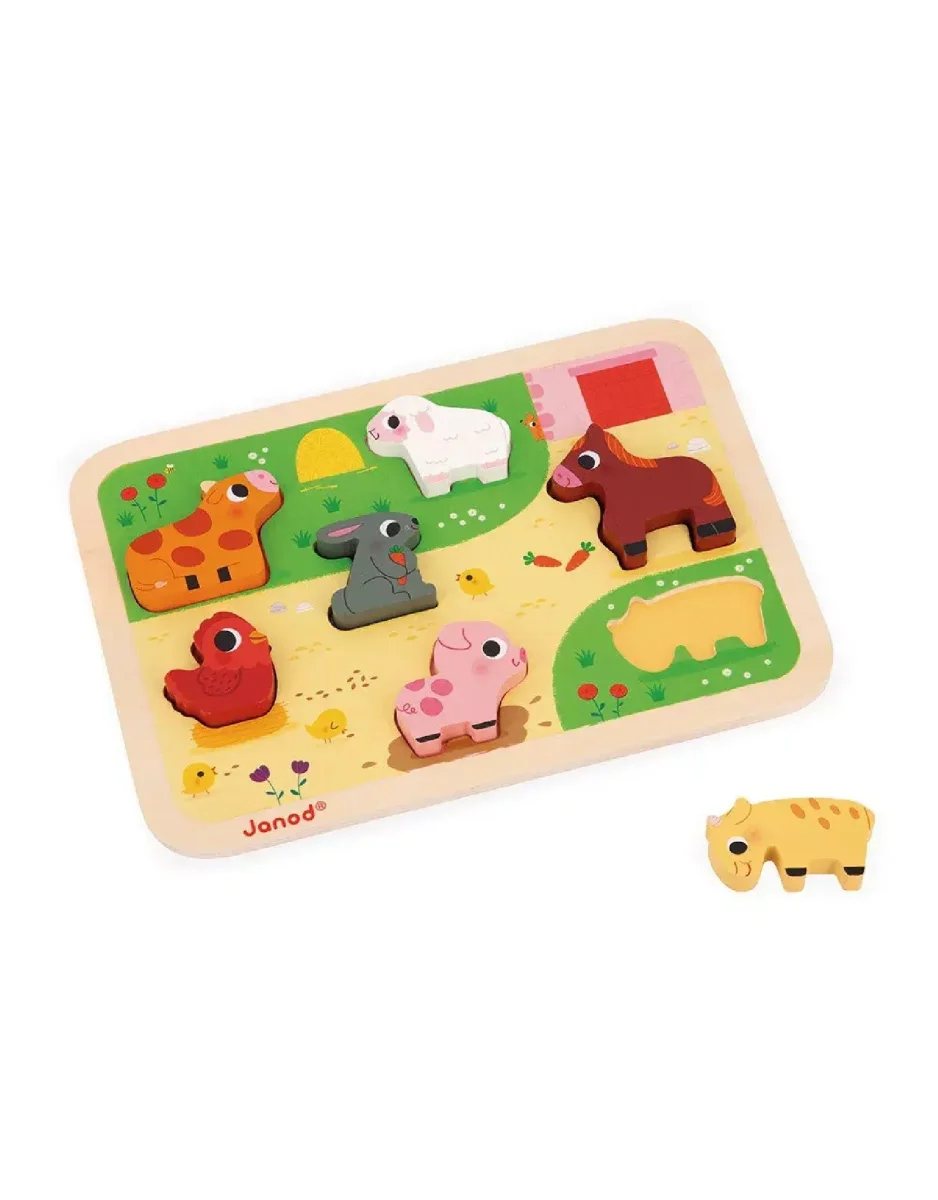 Casse tête en bois chunky - À la ferme - 7 pièces ENFANT - Janod - Boutique Maman & Bébé – Produits Essentiels au Quotidien