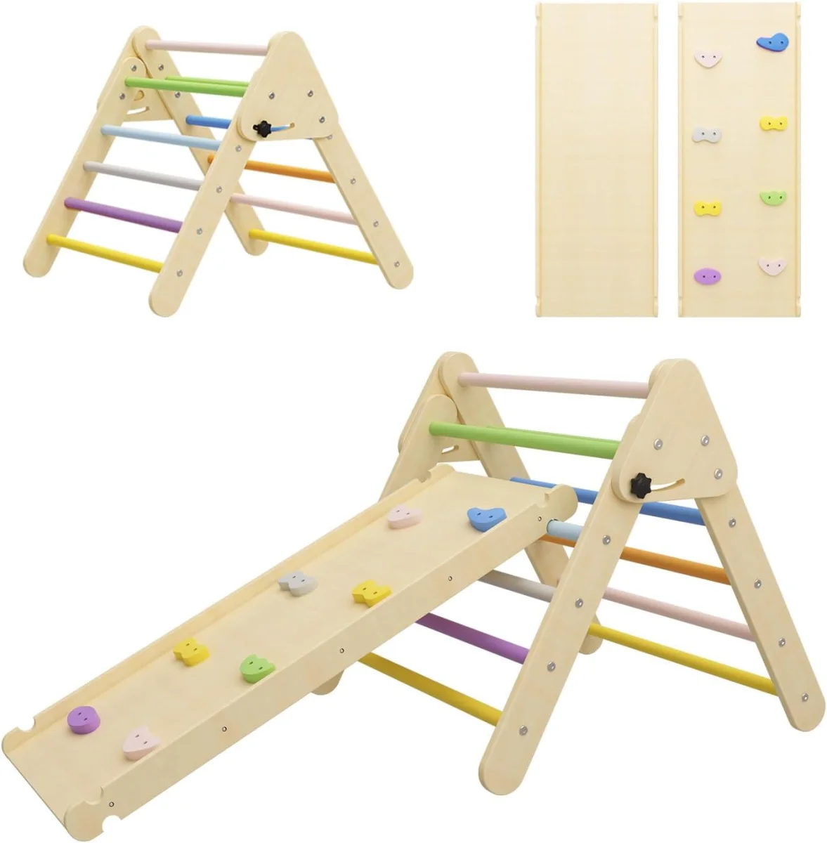 Aire de Jeux Montessori BenaRita 2 en 1 : Triangle d’Escalade Arc-en-Ciel pour Tout-Petits - minutes Vins Rouges Harmonieux pour Chaque Occasion