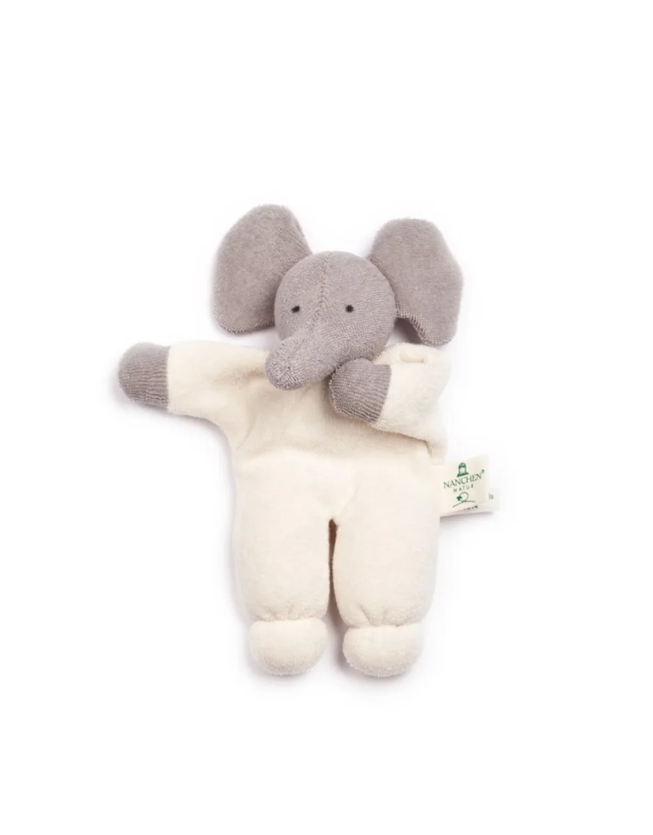 Petite peluche avec hochet - Éléphant gris - Nanchen Natur - Boutique Maman & Bébé – Produits Essentiels au Quotidien Peluche éléphant interactive pour bébé • Ma Peluche