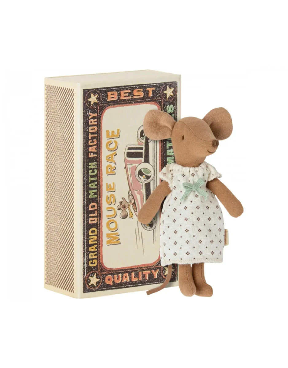 Grande soeur souris brune robe nuit blanche boîte allumettes Maileg Boutique Maman Bébé Produits Essentiels Quotidien