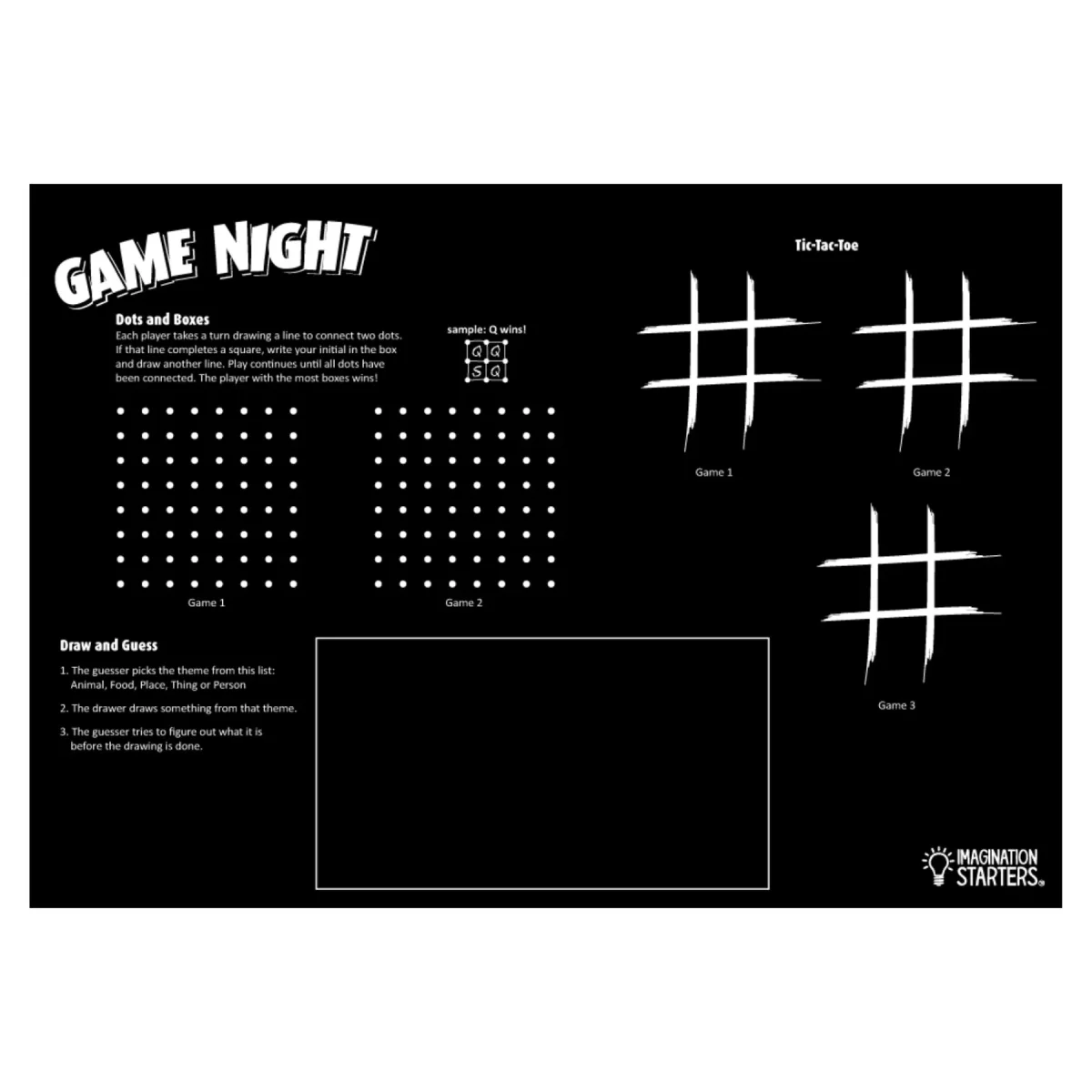 Imagination Starters - Napperon en Ardoise - Jeu de Société||Imagination Starters - figurine Chalkboard Placemat - Game Night - Boutique Bébé en Ligne : Soins, Jouets et Articles Maison