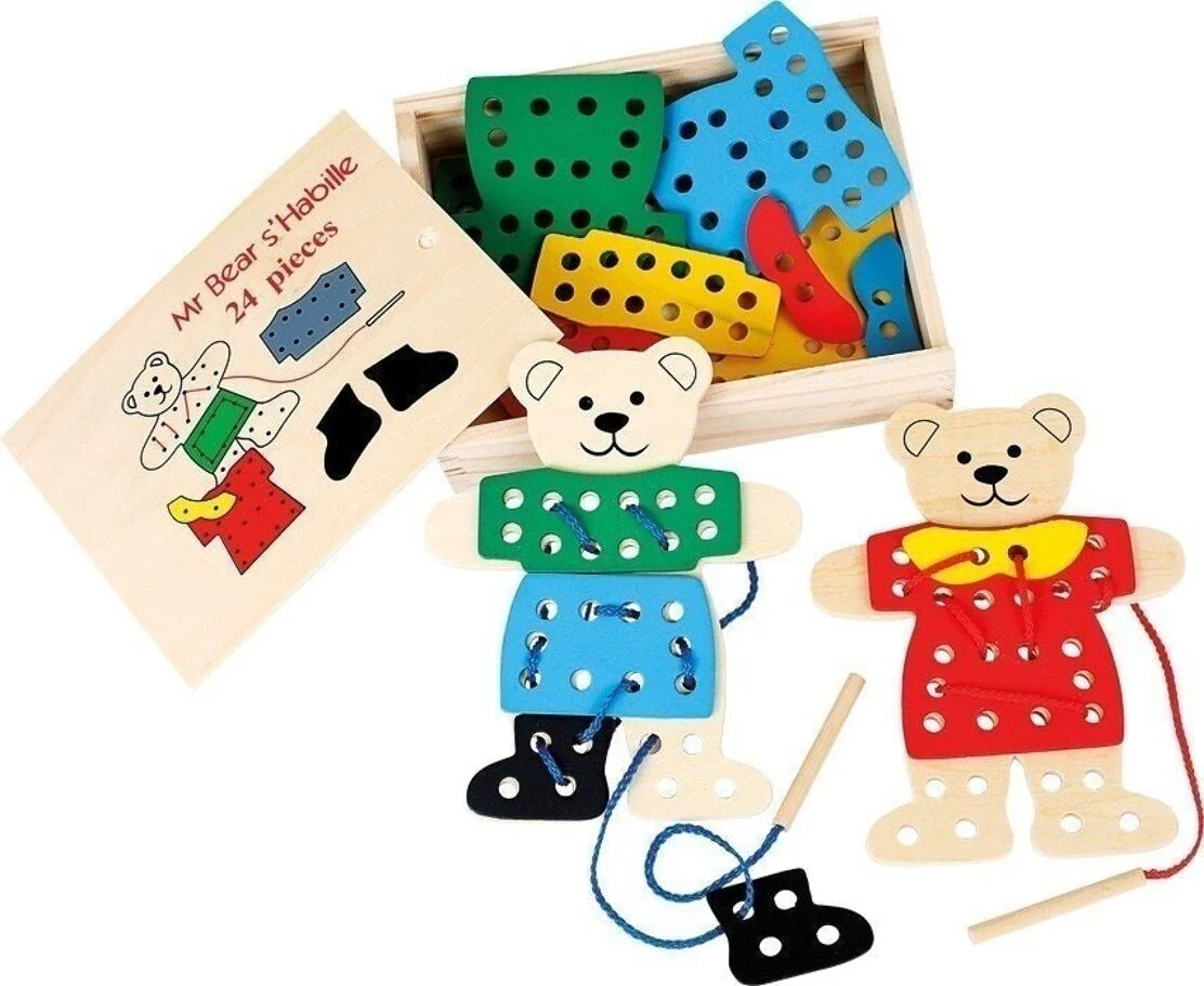 Jeu d'enfilage ours à habiller en bois - Boutique Bébé en Ligne : Soins, Jouets et Articles Maison Perles en bois du potager | jouets en bois | jouéclub