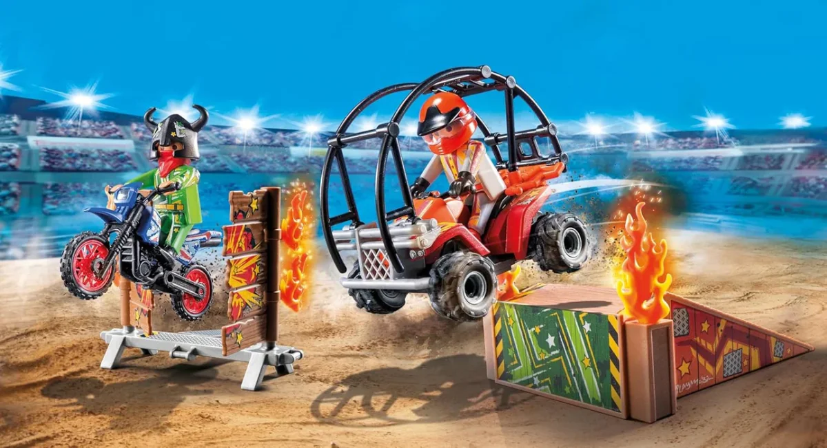DUO DE CASCADEURS AVEC QUAD, MOTO ET TREMPLINS "ACTION HEROES" - Boutique Maman & Bébé – Produits Essentiels au Quotidien Promo Quad électrique Pour Enfant chez Action - iCatalogue.fr